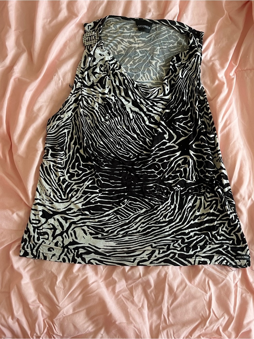 Vintage Nicowa Black & White Zebra Print Sleeveless Top